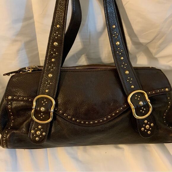 MICHAEL KORS Brown Leather Studded LARGE Shoulder Bag Purse Vintage - Picture 8 of 16